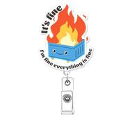 Dumpster Fire Funny Badge Reel Retractable for Nurse, It's Fine I'm Fine Everything is Fine Healthcare Nurse Nursing Gifts, Cute Medical Badge Holder, RN CNA PCT LVN Nursing Student Badge Clip