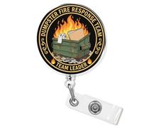 Dumpster Fire Response Team Badge Reel Retractable 1.6 Inches Funny Office Workplace Humor Leadership Planner Sarcastic Nurse RN Id Badge Holder Acrylic Accessories for Office Medical Worker Teacher
