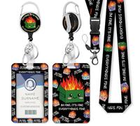 Dumpster on Fire Badge Reels Retractable Heavy Duty, Funny ID Badge Holder with Detachable Lanyard, 360° Swivel Carabiner Belt Clip, I'm Fine It`s Fine Everything is Fine