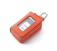 DUMRALBQE Key Purse Male Double Zip Car Key Bag Leather Cowhide Lock Female for Men Women Gift(Orange)