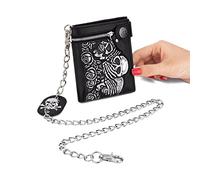DUMRALBQE Mens with Chain Wallet Leather Wallet Skull Anti-Theft Chain Long Short for Daily Wear(11.5x9cm)