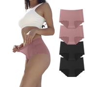 Dumwis Underwear, Seamless Knickers for Women, No VPL Pants Stretch Invisible, Mid-High Waist Microfibre Ladies Briefs, No Show Full Coverage Hipster Multipack of 4 Pink