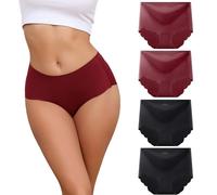 Dumwis Underwear Women Seamless Knickers for Women High Waisted Knickers No Vpl Underpants Invisible ladies pants Hipster Briefs Pack Of 4(S-3XL) Wine