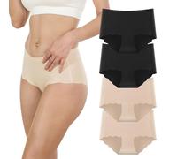Dumwis Underwear Women's Seamless Knickers, No VPL Pants, Mid-High Waist Microfibre Ladies Briefs, Invisible Stretch Hipster Multipack of 4 Skin