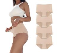 Dumwis Women's Seamless Knickers - No VPL Pants, Mid-High Waist Microfibre Ladies Briefs - No Show Full Coverage Hipster Multipack of 4
