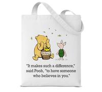 Dumyum Cute Pooh Bear Canvas Tote Bag for Women Teacher Mentor Appreciation Gift It Makes Such A Difference Aesthetic Reusable Grocery Shoulder Bag for Shopping Travel Daily Commute