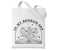 Dumyum Floral Book Canvas Tote Bag for Women, Book Lover, Bookworm, Teacher, in My Bookish Era, Bookish Gifts, Aesthetic Reusable Grocery Shoulder Bag for Shopping, Travel, Daily Commute