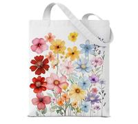 Dumyum Floral Wildflowers Canvas Tote Bag for Women Watercolor Flowers Print Aesthetic Reusable Grocery Shoulder Bag for Shopping Travel Daily Commute