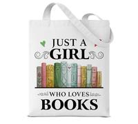 Dumyum Just a Girl Who Loves Books Canvas Tote Bag for Women Girls Book Lover Bookworm Bookish Gifts Floral Book Aesthetic Reusable Grocery Shoulder Bag for Shopping Travel Daily Commute