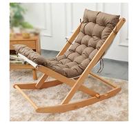 DUNAKE Rocking Chair Recliner, Zero Gravity Chairs Indoor, Wooden Mid Century Modern Accent Chair Reclining Patio Lounger Chair Folding Portable Chaise For Living Room Yard Balcony (Color : Brown)