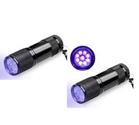 Dunamis Exousia 2 Pack of UV Torch, 9 LED 395nm Ultraviolet Flashlight, Blacklight Detector for Pet Urine, Stain, Bed Bugs, Banknote etc - 3 AAA Batteries Included (2)