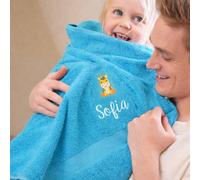 Duncan Stewart Kid's Personalised Giraffe Bath Towel in Turquoise Duncan Stewart Turquoise
