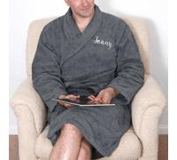 Duncan Stewart Personalised Cotton Shawl Collar Bathrobe 400gsm in Grey | Size: XL Duncan Stewart Grey XL