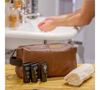 Duncan Stewart Personalised Men's Wash Bag & Face Towel Set in Brown | Size: 26 cm x 18 cm Duncan Stewart Brown 26 cm x 18 cm