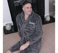 Duncan Stewart Personalised Supersoft Fleece Dressing Gown in Grey | Size: XL Duncan Stewart Grey XL