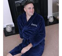 Duncan Stewart Personalised Supersoft Fleece Dressing Gown in Navy | Size: Medium Duncan Stewart Navy M