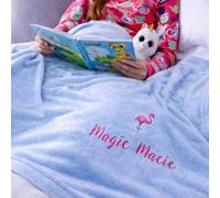 Duncan Stewart Ultra Soft Children's Personalised Flamingo Blanket in Blue | Size: 140 cm x 180 cm Duncan Stewart Blue 140 cm x 180 cm