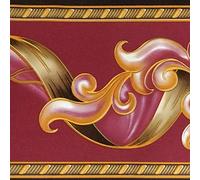 Dundee Deco BD3204 Peel and Stick Abstract Damask Scroll Magenta Burgundy Wallpaper Border Retro Design, Roll 33 ft. x 4 in. (10m x 10cm), Self Adhesive
