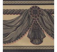 Dundee Deco BD3213A Peel and Stick Faux Charcoal Grey Black Curtains Mustard Yellow Wallpaper Border Retro Design, Roll 33 ft. x 4 in. (10m x 10cm), Self Adhesive