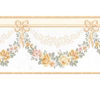 Dundee Deco BD6192 Prepasted Wallpaper Border - Floral Green, White, Pearl, Brown, Pink Roses in Garlands Wall Border Retro Design, 15 ft x 5.1 in (4.57m x 12.95cm)