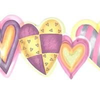 Dundee Deco BD6280 Prepasted Wallpaper Border - Kids Yellow, Pink, Purple Hearts Scalloped Wall Border Retro Design, 15 ft x 5.5 in (4.57m x 13.97cm)