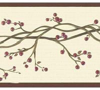 Dundee Deco DDAZBD9033 Peel and Stick Wallpaper Border - Retro Red, Beige Winterberries on Vine Wall Border Retro Design, 15 ft x 7 in (4.57m x 17.78cm), Self Adhesive