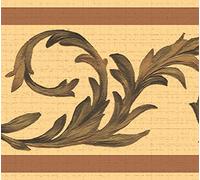 Dundee Deco DDAZBD9067 Peel and Stick Wallpaper Border - Damask Green, Beige Floral Scrolls Wall Border Retro Design, 15 ft x 7 in (4.57m x 17.78cm), Self Adhesive