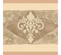 Dundee Deco DDAZBD9079 Peel and Stick Wallpaper Border - Abstract Dark Beige, Sepia Rhombus, Scrolls Wall Border Retro Design, 15 ft x 7 in (4.57m x 17.78cm), Self Adhesive