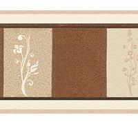 Dundee Deco DDAZBD9143 Peel and Stick Wallpaper Border - Damask Brown Tan Flowers Wall Border Retro Design, 15 ft x 7 in (4.57m x 17.78cm), Self Adhesive
