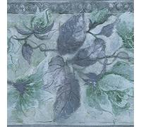 Dundee Deco DDAZBD9502 Peel and Stick Wallpaper Border - Abstract Blue Flowers Wall Border Retro Design, 15 ft x 7 in (4.57m x 17.78cm), Self Adhesive