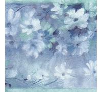 Dundee Deco DDAZBD9536 Peel and Stick Wallpaper Border - Abstract Blue Teal White Flowers Wall Border Retro Design, 15 ft x 7 in (4.57m x 17.78cm), Self Adhesive