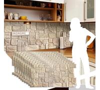 Dundee Deco PG7005-10 Beige Faux Limestone PVC 3D Wall Panel, 3.3 ft X 1.7 ft (98 cm X 50cm), Interior Design Wall Paneling Decor, 5.61 sq. ft. (0.49sq. m) Each, Pack of 10