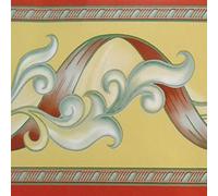 Dundee Deco Wallpaper Border Peel and Stick BD3216 - Abstract Red Stripe Greenish Vines Chartreuse Yellow Wallpaper Border Retro Design, Roll 33 ft. x 4 in. (10m x 10cm), Self Adhesive