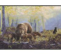 Dundee Deco Wallpaper Border Peel and Stick DDAZBD9026 Nature Brown, Black Bears in The Forest Wall Border Retro Design, 15 ft x 7 in (4.57m x 17.78cm), Self Adhesive