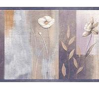 Dundee Deco Wallpaper Border Peel and Stick DDAZBD9029 Geometric Silver, Purple, Violet Flowers, Shapes Wall Border Retro Design, 15 ft x 7 in (4.57m x 17.78cm), Self Adhesive