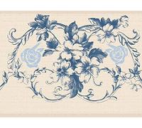 Dundee Deco Wallpaper Border Peel and Stick DDAZBD9108 Damask Blue Vines Flowers Scrolls Wall Border Retro Design, 15 ft x 7 in (4.57m x 17.78cm), Self Adhesive