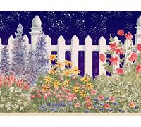 Dundee Deco Wallpaper Border Peel and Stick DDAZBD9164 Nature Purple White Green Flower Night Sky Wall Border Retro Design, 15 ft x 7 in (4.57m x 17.78cm), Self Adhesive