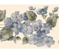 Dundee Deco Wallpaper Border Peel and Stick DDAZBD9195 Floral Blue Green Flowers Wall Border Retro Design, 15 ft x 7 in (4.57m x 17.78cm), Self Adhesive