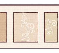 Dundee Deco Wallpaper Border Peel and Stick DDAZBD9258 Damask Burgundy Beige Scrolls Wall Border Retro Design, 15 ft x 7 in (4.57m x 17.78cm), Self Adhesive