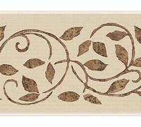 Dundee Deco Wallpaper Border Peel and Stick DDAZBD9334 Damask Cream Brown Vines Wall Border Retro Design, 15 ft x 7 in (4.57m x 17.78cm), Self Adhesive