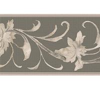 Dundee Deco Wallpaper Border Peel and Stick DDAZBD9336 Abstract Green Off White Damask Vines Wall Border Retro Design, 15 ft x 7 in (4.57m x 17.78cm), Self Adhesive