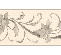 Dundee Deco Wallpaper Border Peel and Stick DDAZBD9337 Abstract Cream Beige Damask Vines Wall Border Retro Design, 15 ft x 7 in (4.57m x 17.78cm), Self Adhesive