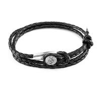 Dundee Silver and Braided Leather Bracelet ANCHOR & CREW Black One Size