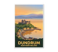 Dundrum, Northern Ireland - Golden Harbour & Castle Travel Poster Gi Print on Canvas