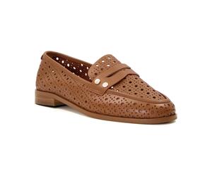 Dune Glimmered Leather Women's Tan Loafers UK 8