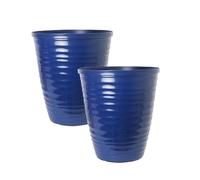 Dune Gloss Ripple Plastic Plant Pot-Outdoor Garden Planter with Drainage Holes, Weatherproof Flower Pots for Patio, Balcony & Indoor Decor | Decorative Large Plant Container (IRIS BLUE, 28cm-Pack 2)