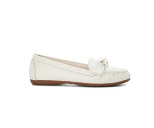 Dune London Grovers Leather Moccasin Shoe WHITE SIZE 8