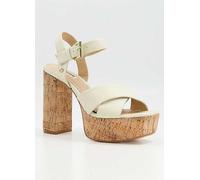 Dune London Jealous Ecru Leather Platform Block Heel Sandals Natural