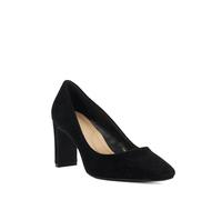 Dune London Ladies Arriving Wide Fit High Block Heel Court Shoes Size UK 4 Block Heel Suede Black