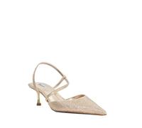 Dune London Ladies Competition Hot Fix Kitten Heel Slingbacks Size UK 5 Flared Heel Gold